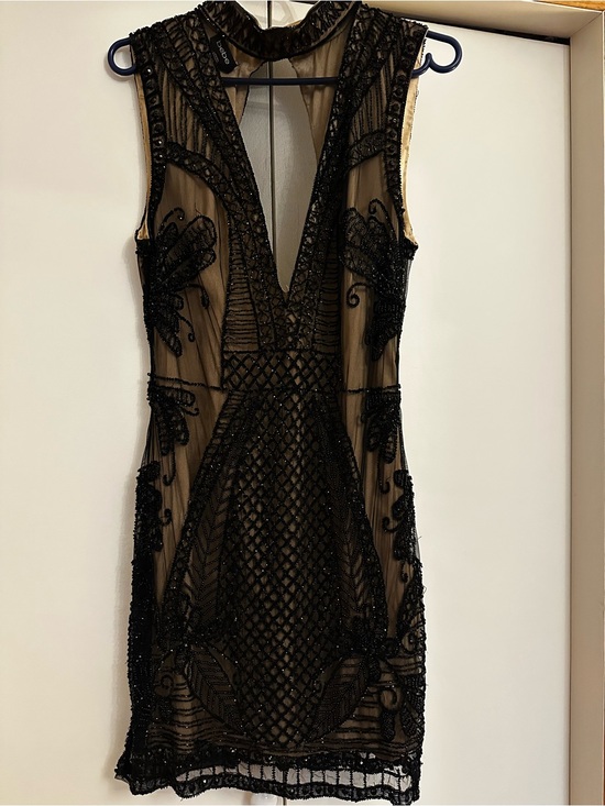 bebe Dresses & Skirts - Bebe Sheer Black Beaded Sleeveless Cocktail Dress